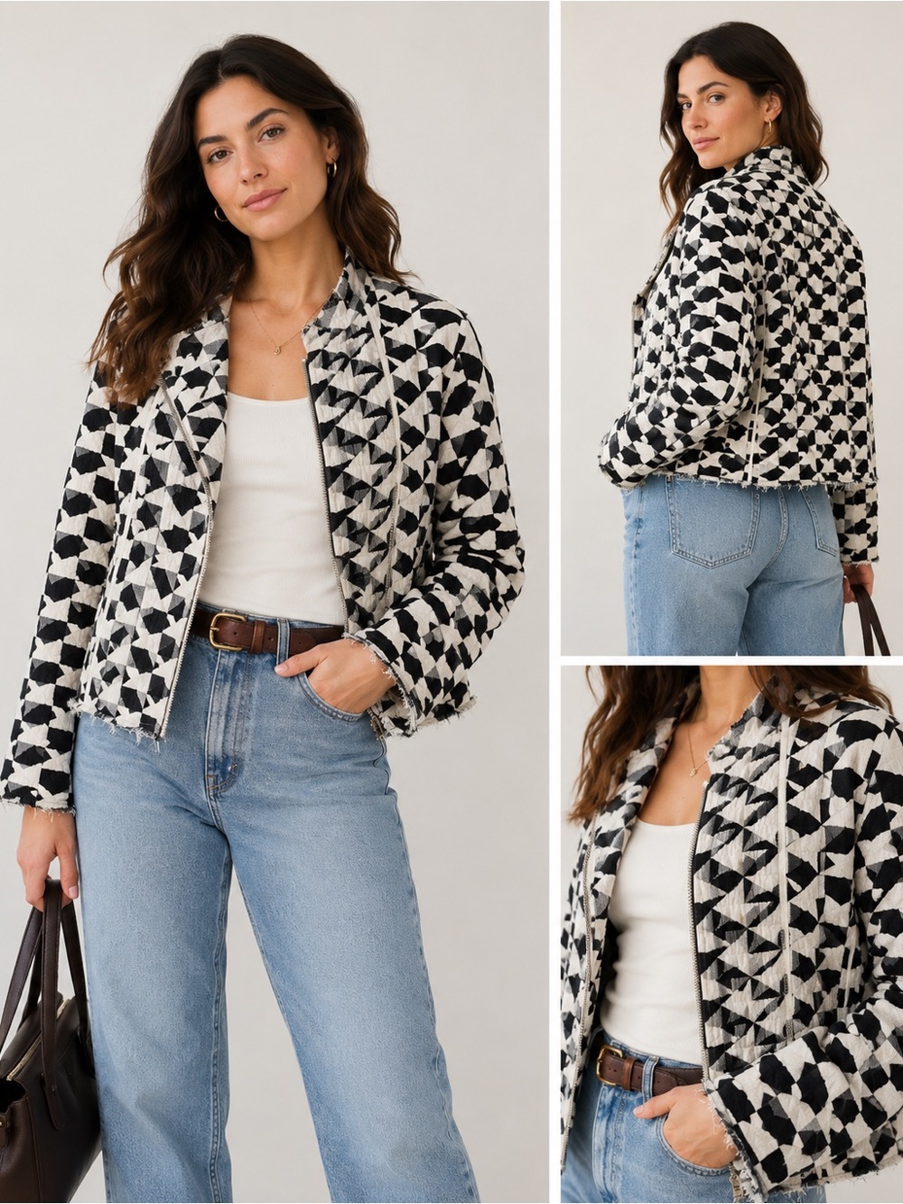 IRO Otavia Geometric Bomber Jacket | Black&White Statement Bomber | SZ 42 US 10